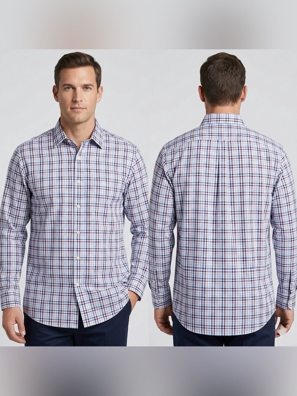 Croft & Barrow Men’s Plaid Pattern Classic Fit Dress Shirt Size 17.5 34/35